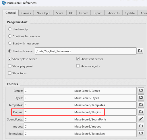 MuseScore Preferences Path